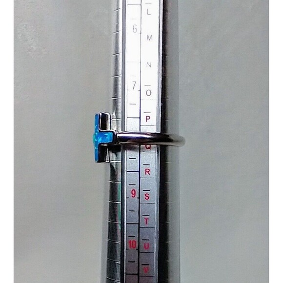 Opal Inlay Cross Ring 925 Size 8 - Picture 7 of 7